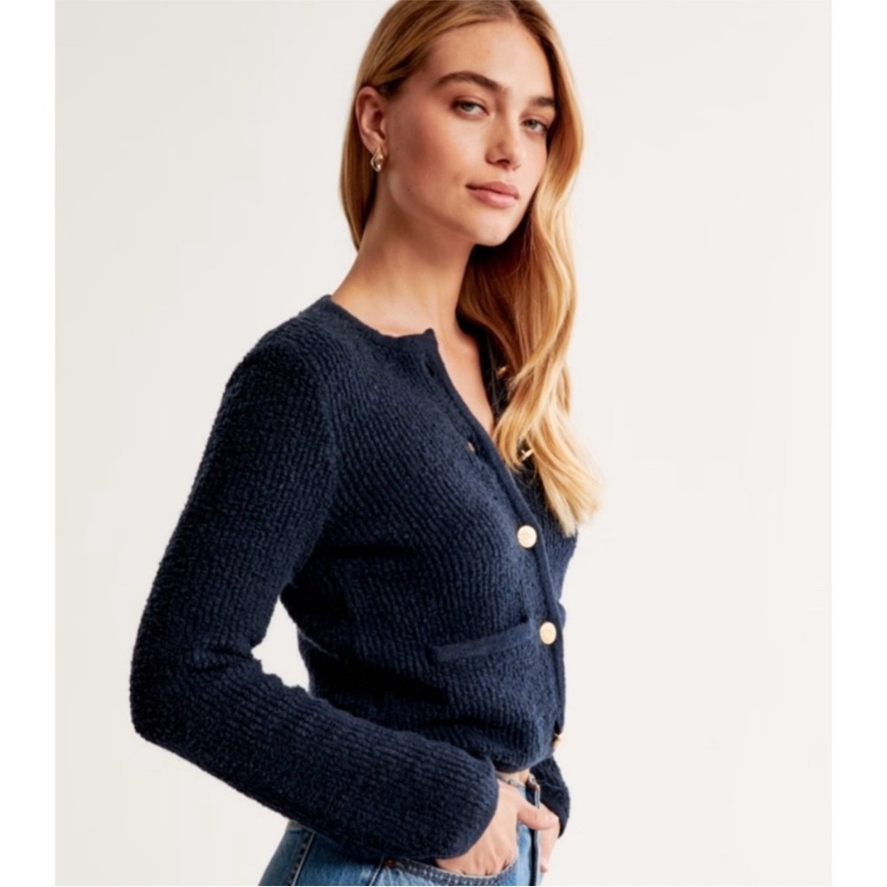 Abercrombie & Fitch Collarless Sweater Cardigan Navy
